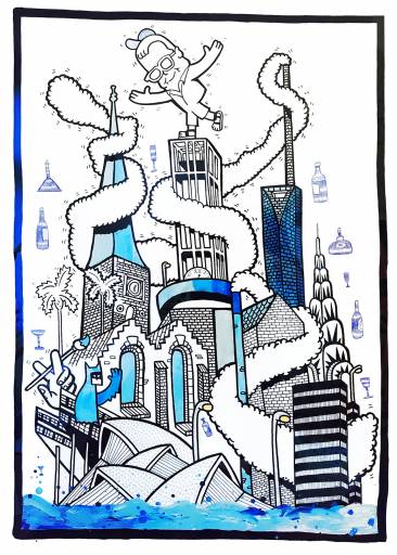 art-prints, gliceé, geometric, pop, architecture, humor, black, blue, white, ink, paper, abstract-forms, amusing, architectural, buildings, street-art, Buy original high quality art. Paintings, drawings, limited edition prints & posters by talented artists.