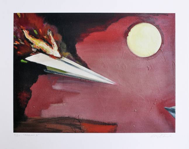 Airplane 2 The supper -  limited edition fine art print by marck fink paper plane sun red black fire