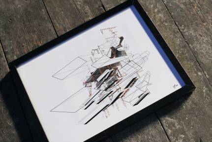 art-prints, photographs, new-media, geometric, graphical, architecture, black, grey, orange, white, ink, paper, abstract-forms, architectural, buildings, design, interior, interior-design, Buy original high quality art. Paintings, drawings, limited edition prints & posters by talented artists.